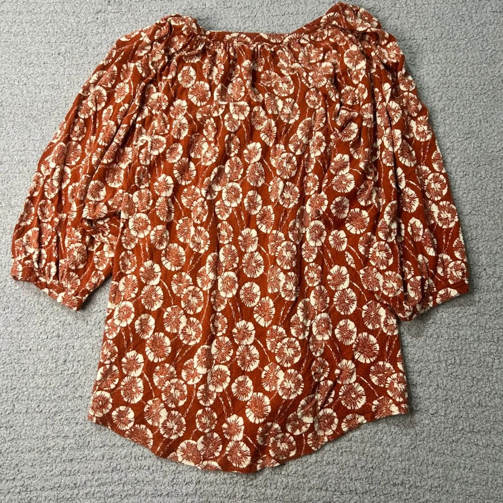 Boden Blouse Floral Puff‎ Sleeve 4 Rust Orange Boho Cottagecore Artsy